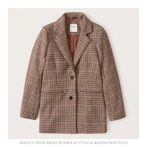 Abercrombie & Fitch | Heavyweight Wool-Blend Blazer in Brown Houndstooth Print